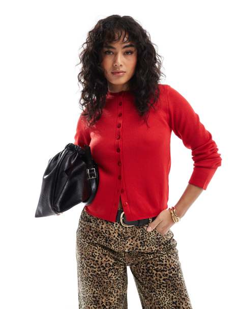 ASOS DESIGN – Dopasowany czerwony kardigan z ozdobnymi szwami - view 1