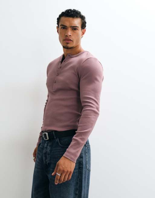 ASOS DESIGN dopasowany henley w kolorze różowym, 2 z 5