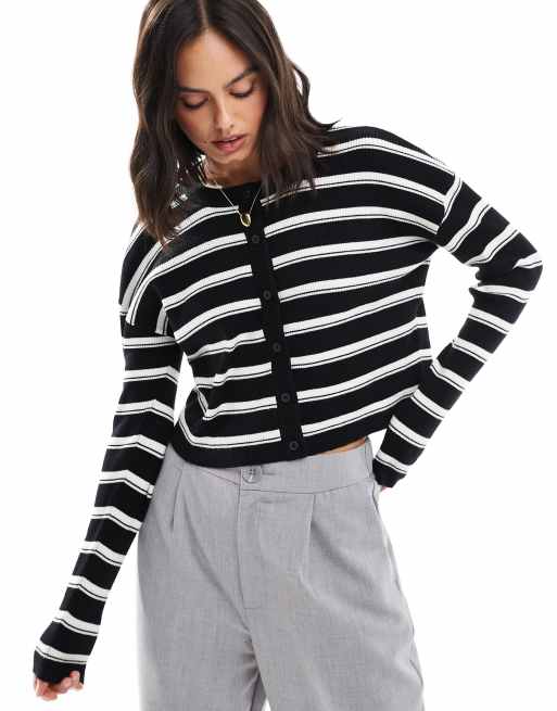 ASOS DESIGN – Dopasowany kardigan z okrągłym dekoltem w paski