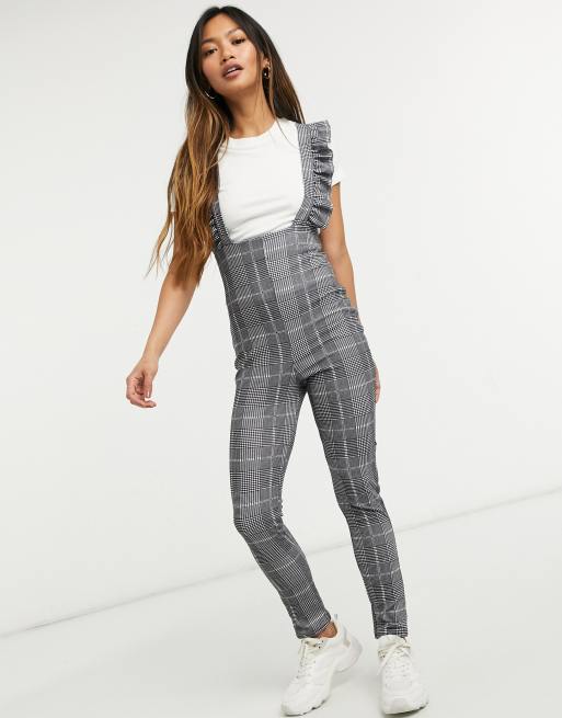 ASOS DESIGN – Dopasowany kombinezon na szelkach z falbanką i wzorem w kratę