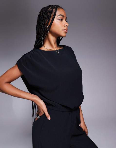 ASOS DESIGN tailored high neck crinkle textured co-ord top  in black