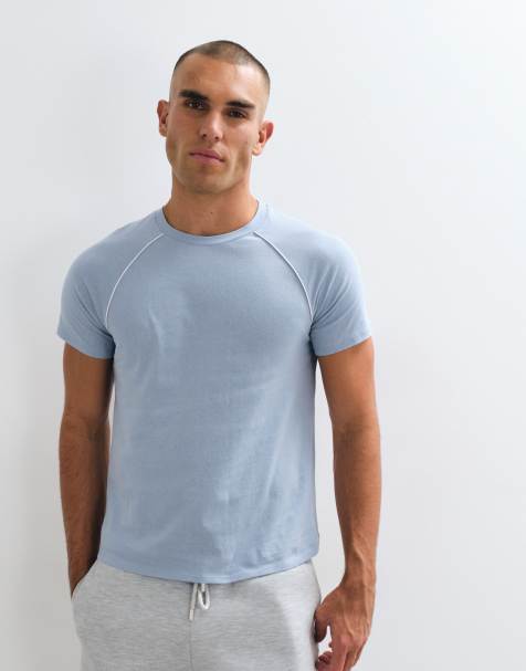 ASOS DESIGN dopasowany T-shirt raglanowy w kolorze niebieskim z białą kontrastową lamówką - view 1