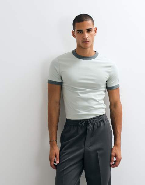 ASOS DESIGN dopasowany T-shirt ringer w kolorze szarym - view 1