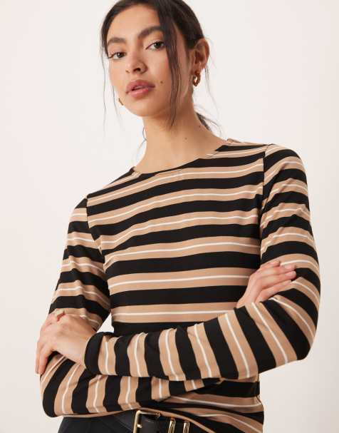 ASOS DESIGN – Dopasowany T-shirt z długimi rękawami w neutralne paski - view 1