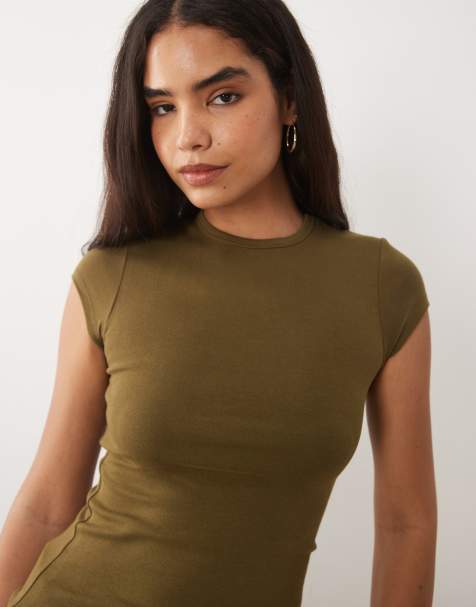 ASOS DESIGN dopasowany T-shirt z krótkim rękawem w kolorze khaki - view 1
