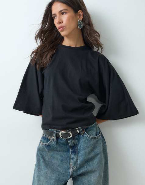 ASOS DESIGN dopasowany T-shirt z rękawami nietoperzowymi w kolorze czarnym - view 1