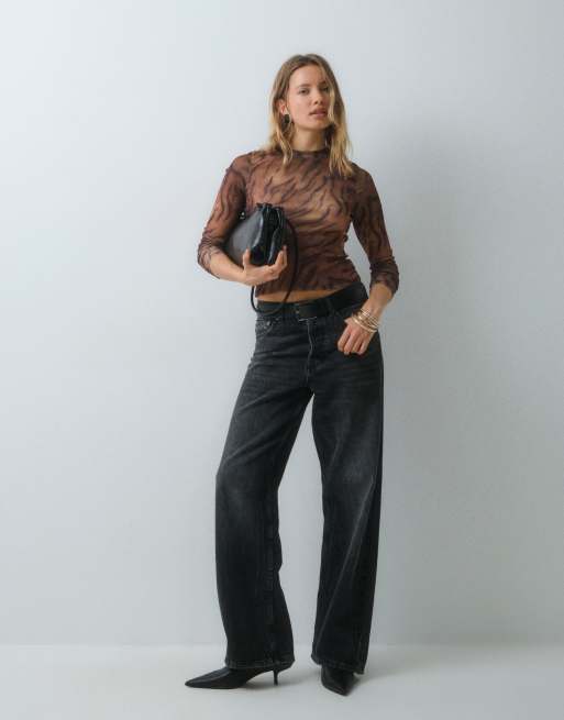 ASOS DESIGN dopasowany top z długim rękawem we wzór tygrysi, 5 z 5