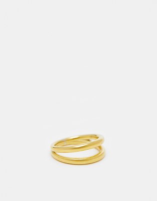 ASOS DESIGN - Doppel-Bandring aus wasserfestem Edelstahl in Goldoptik-Goldfarben