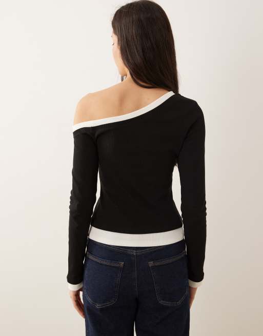 ASOS DESIGN – Doppellagiges, asymmetrisches Oberteil in Schwarz-Weiß, 2 von 4