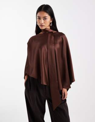 ASOS DESIGN - Doppellagiges Cape-Oberteil aus Chiffon in Schokobraun-Brown