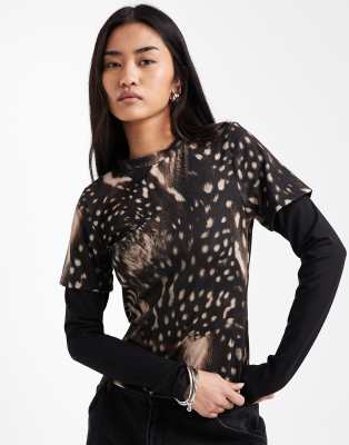 ASOS DESIGN - Doppellagiges, langärmliges Oberteil-Bunt