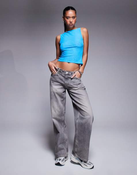 ASOS DESIGN – Doppellagiges Netzstoff-Top in Blau mit U-Boot-Ausschnitt - view 1