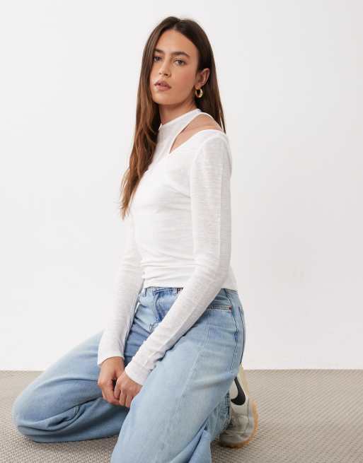 ASOS DESIGN doppellagiges, transparentes Langarmoberteil in Ecru, 2 von 4