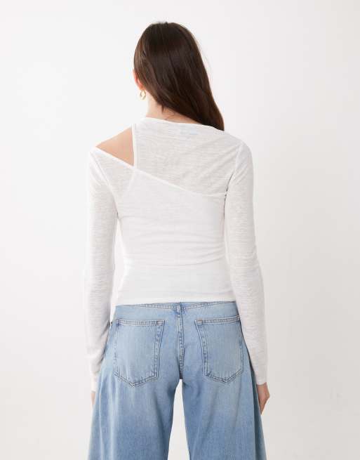 ASOS DESIGN doppellagiges, transparentes Langarmoberteil in Ecru, 4 von 4