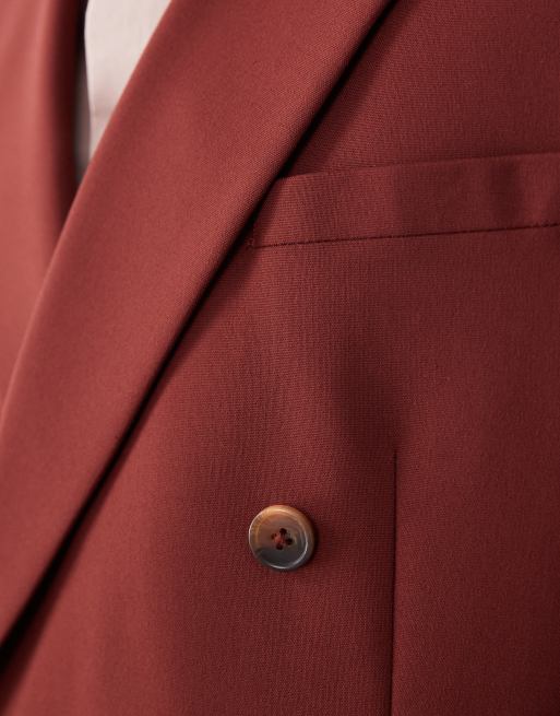 ASOS DESIGN – Doppelreihige Anzugjacke in Burgunderrot mit normalem Schnitt, 5 von 5