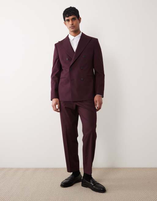 ASOS DESIGN – Doppelreihige Anzugjacke in Burgunderrot mit normalem Schnitt, 2 von 5