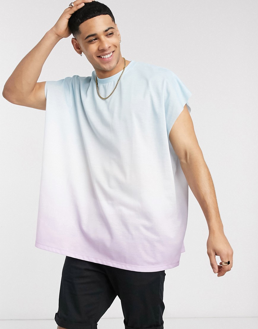 ASOS DESIGN – Doppfärgad ärmlös t-shirt i pastell med extrem oversize-passform-Flerfärgad
