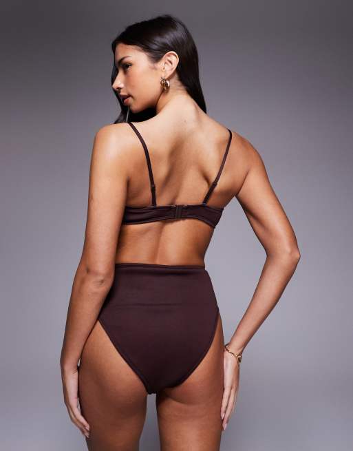 ASOS DESIGN - Dora - Premium - Chokoladebrun cropped bikinitop med stor perledetalje, 4 af 4