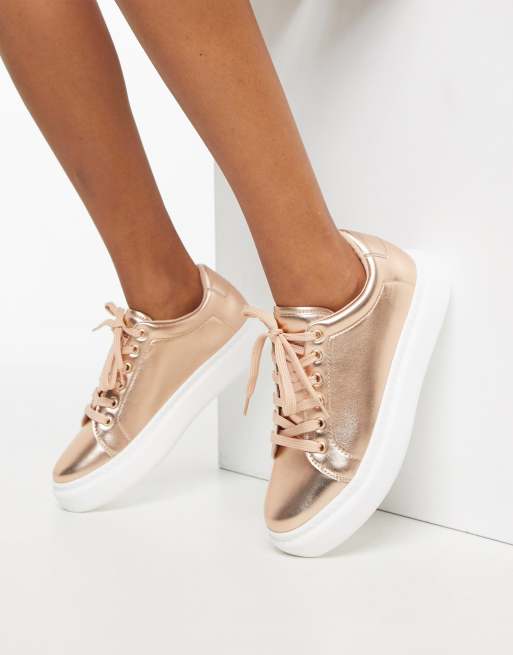 Staan voor Miniatuur Kijker ASOS DESIGN Doro chunky lace up sneakers in rose gold | ASOS