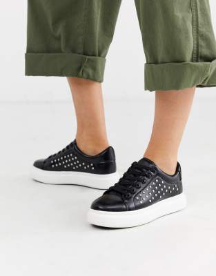 asos design doro chunky lace up sneakers in white