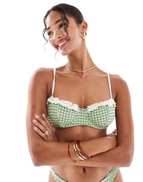 ASOS DESIGN Dorothy underwired balcony bikini top in gingham