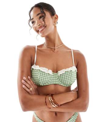Asos Design Dorothy Underwired Balcony Bikini Top In Green