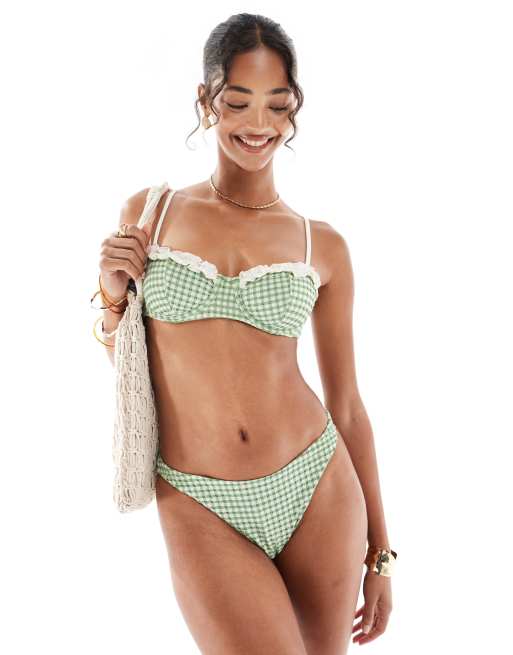 ASOS DESIGN Dorothy underwired balcony bikini top in gingham, 3 of 4