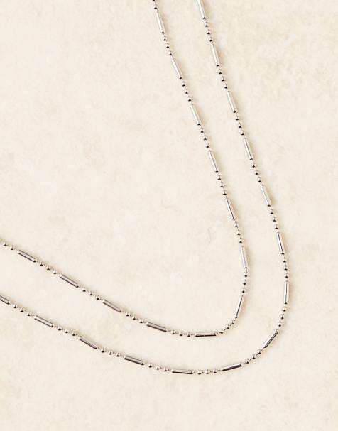 ASOS DESIGN dot dash 2 pack chain necklaces in silver