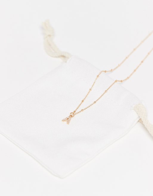 ASOS DESIGN dot-dash necklace with cubic zirconia A initial pendant in gold tone with gift bag, 2 of 3
