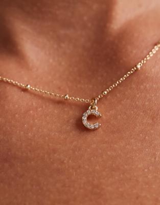 Asos Design Dot-dash Necklace With Cubic Zirconia C Initial Pendant In Gold
