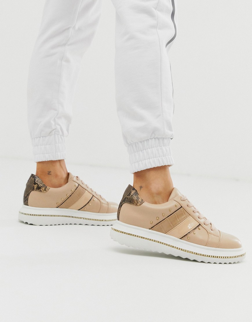 ASOS DESIGN Dote chunky diamante trainers in beige mix