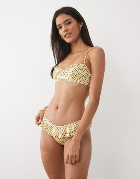 ASOS DESIGN - Dottie - Haut de bikini à pois avec armatures et volants - Citron - view 1