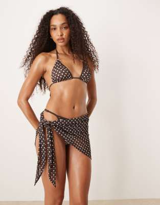 Asos Design Dottie Spot And Stripe Three Piece Bikini & Sarong Set
