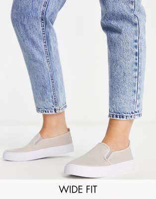 ASOS DESIGN - Dotty - Graue Leinenschuhe zum Heineinschlüpfen in weiter Passform