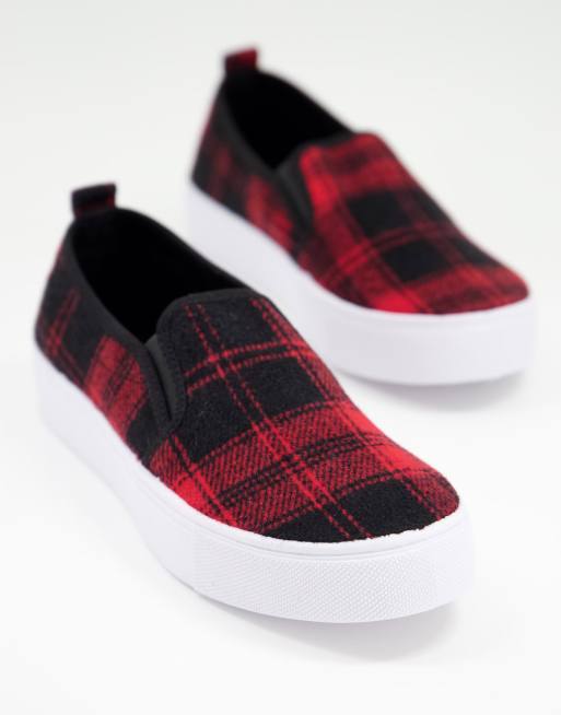 ASOS DESIGN - Dotty - Scarpe di tela senza lacci, colore rosso a quadri scozzesi