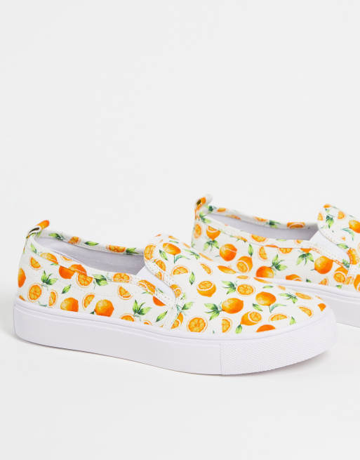 ASOS DESIGN Dotty slip on canvas shoes in fruit print