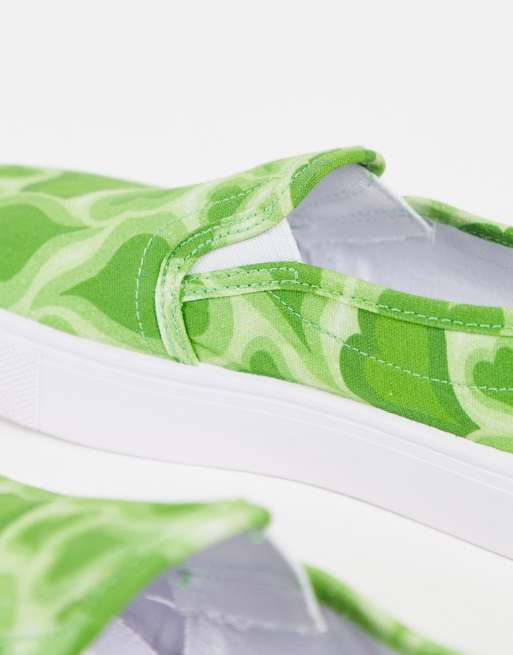 ASOS DESIGN Dotty slip on canvas shoes in green heart print, 2 of 4