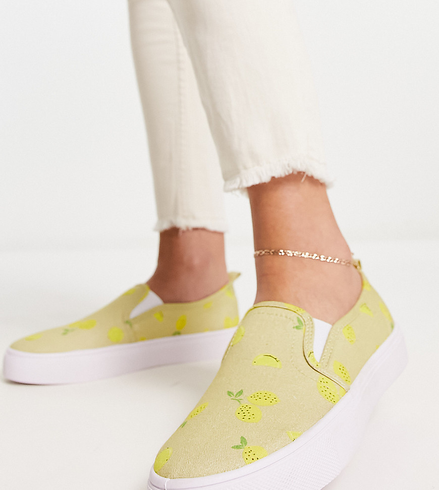 ASOS DESIGN Dotty slip on canvas sneakers in lemon print-Multi