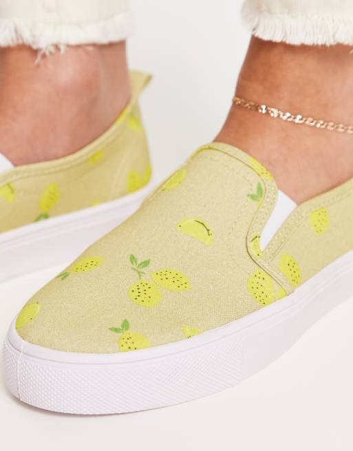 ASOS DESIGN Dotty slip on canvas sneakers in lemon print | ASOS