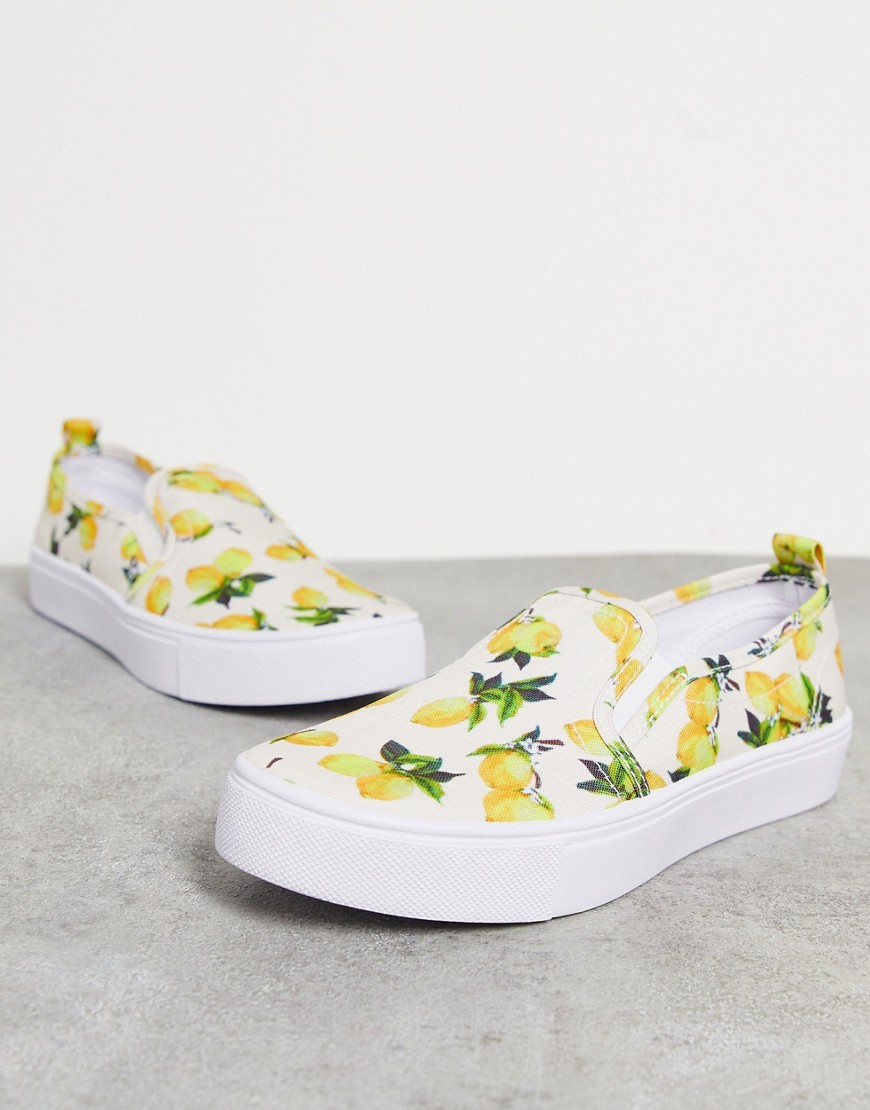 ASOS DESIGN Dotty slip on canvas sneakers in lemon print-Yellow