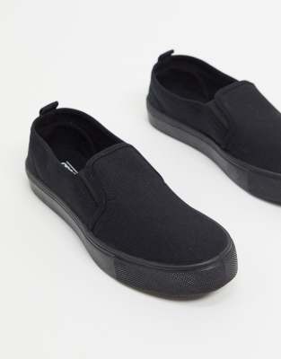 Asos Design Wide Fit Dexter Slip On Plimsolls In Black