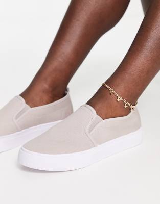 Asos Design Wide Fit Dotty Slip On Plimsolls In Gray