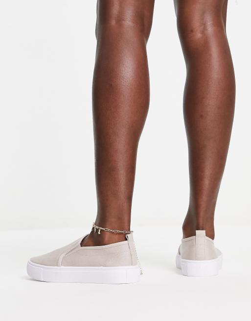 ASOS DESIGN Dotty slip on plimsolls in gray | ASOS