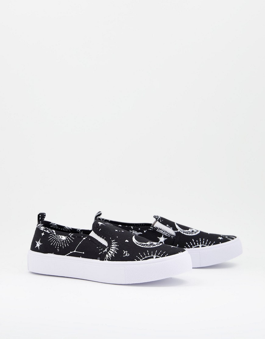 ASOS DESIGN Dotty slip on sneakers in moon print-Black