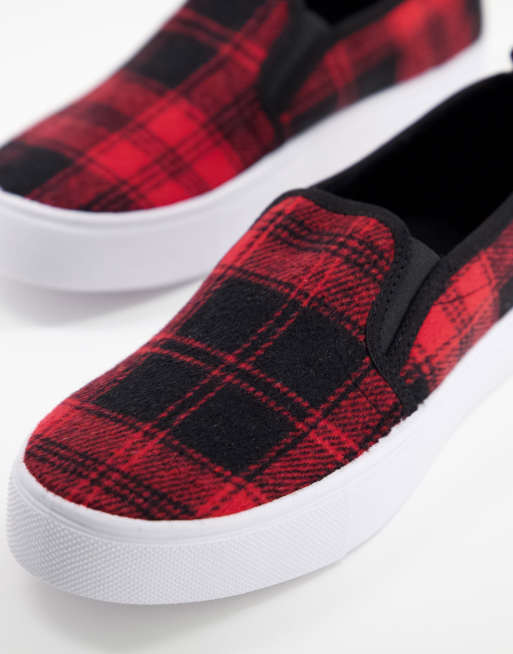 ASOS DESIGN – Dotty – Wsuwane tenisówki w czerwoną kratkę tartan, 2 z 4