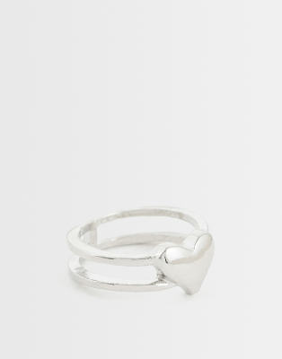 Asos Design Double Band Ring With Heart In Silver