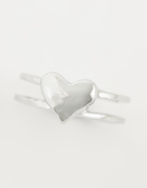 ASOS DESIGN double band ring with heart in silver tone, 2 of 3