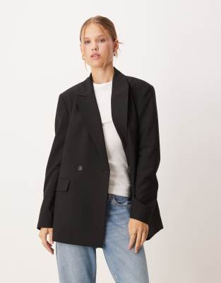 Asos Design Double Breasted Blazer In Black