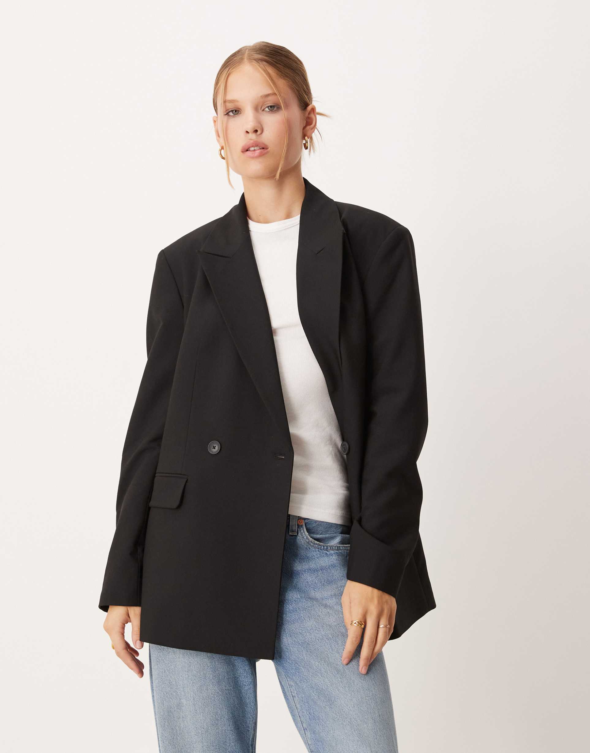 asos design double breasted blazer in black
