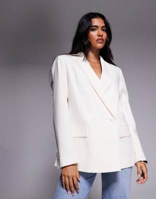 ASOS DESIGN double breasted blazer in cream-White